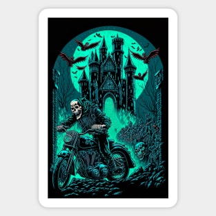 Skeleton Riding Motorbike - Green Moon Sticker